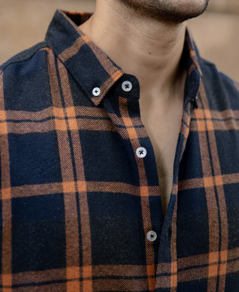 Navy Brushed Checks Shirt - Image 3