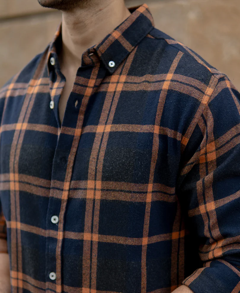 Navy Brushed Checks Shirt - Image 4