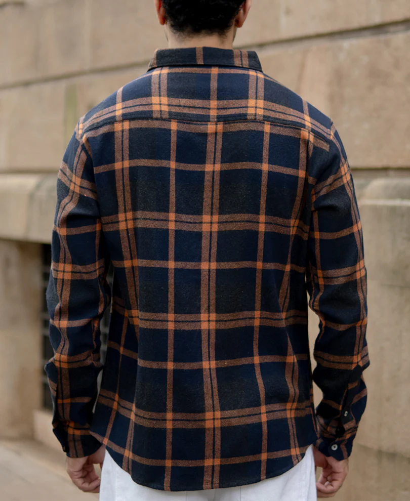 Navy Brushed Checks Shirt - Image 5