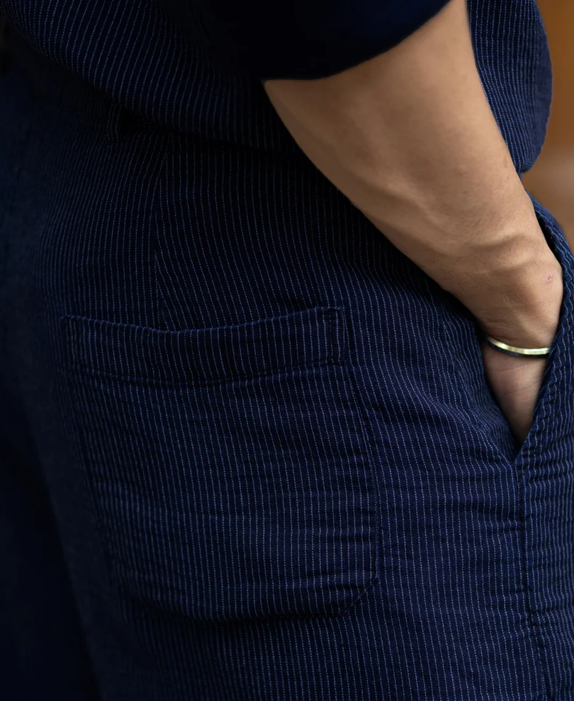 Navy Double Cloth Stripe Co-Ord Set - Image 8