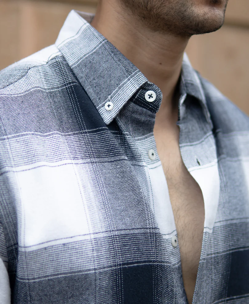 Navy Flannel Checks Shirt - Image 3