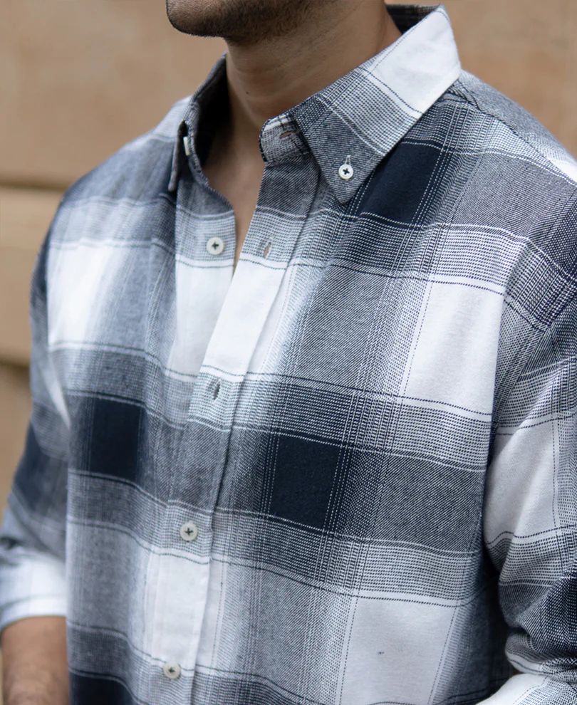 Navy Flannel Checks Shirt - Image 4