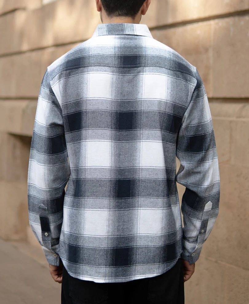 Navy Flannel Checks Shirt - Image 5