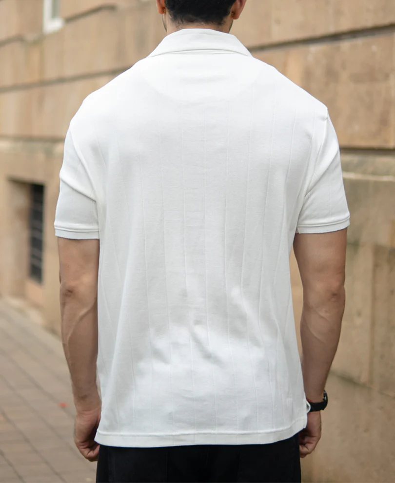 Off White Embroidered Zipper Polo T-Shirt - Image 5