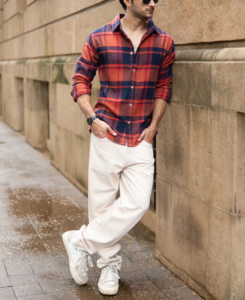 Rust And Navy Checks Shirt - Image 6