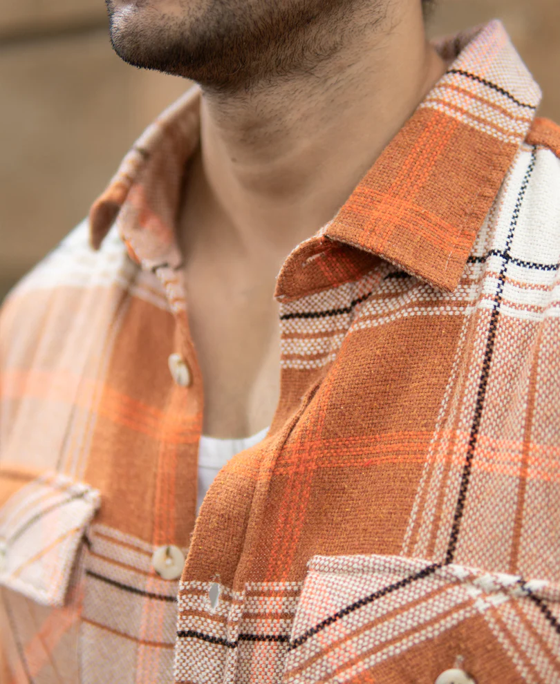Rust Structured Checked Shirt - Image 3