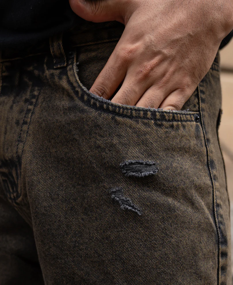 Washed Brown Distress Baggy Jeans - Image 4