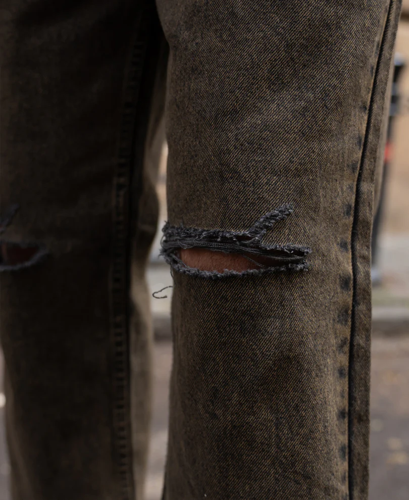 Washed Brown Distress Baggy Jeans - Image 5
