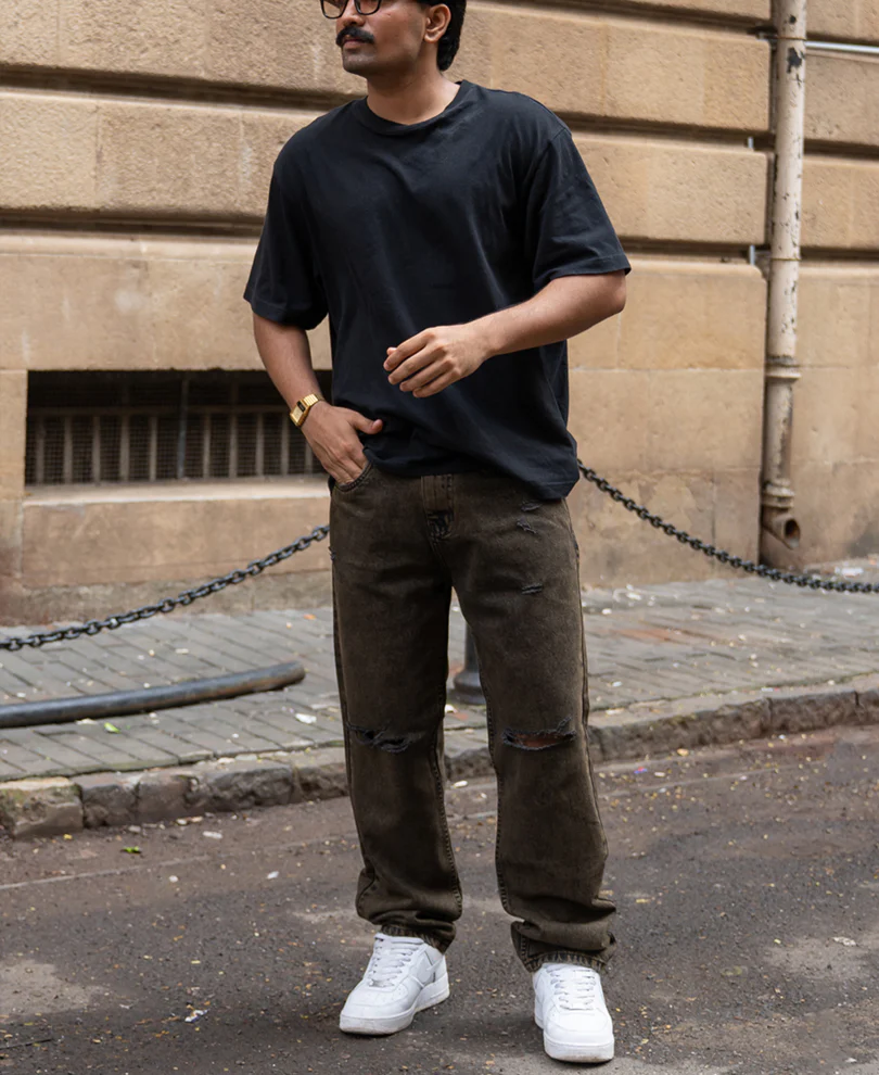 Washed Brown Distress Baggy Jeans - Image 7