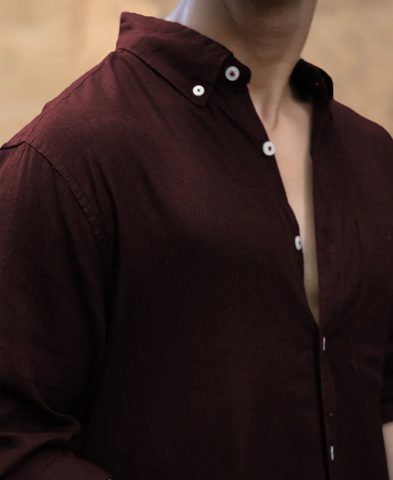 Wine Linen Blend Shirt - Image 3