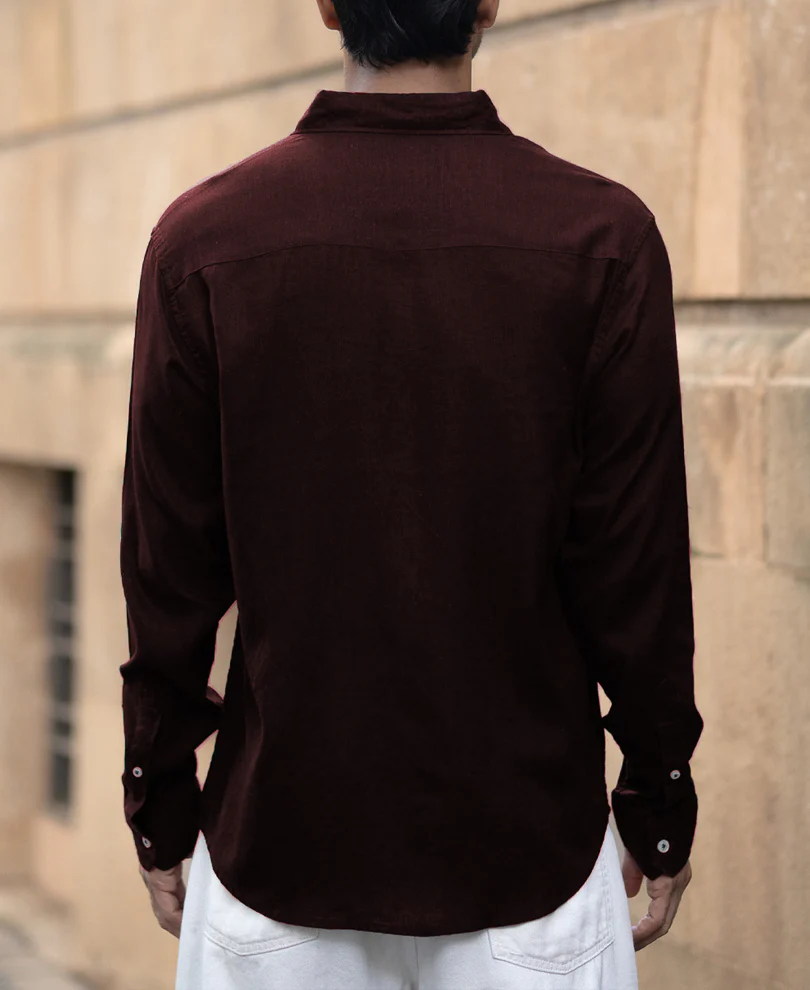 Wine Linen Blend Shirt - Image 4
