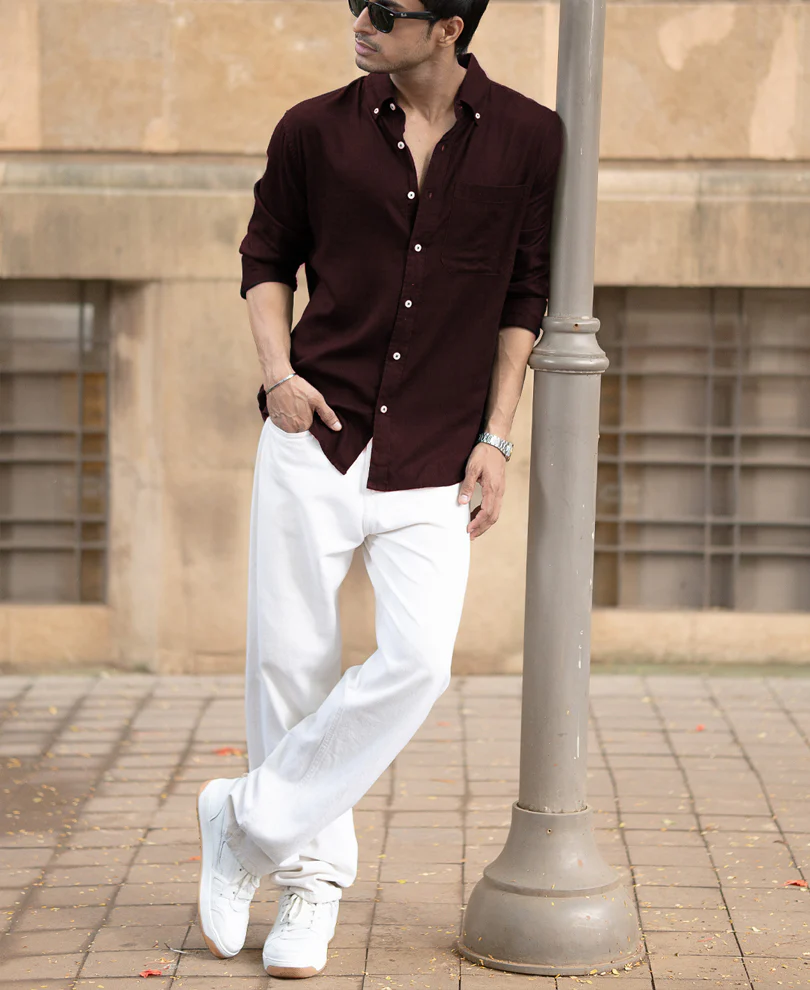 Wine Linen Blend Shirt - Image 5