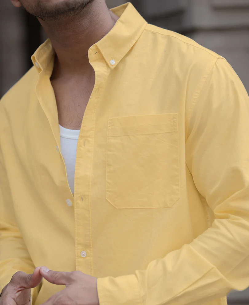 Yellow Cotton Oxford Shirt - Image 3
